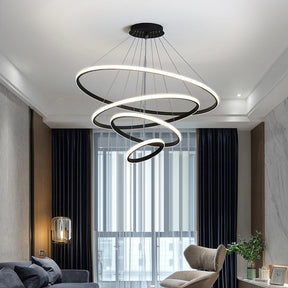 LED Rings Pendant Lamp: Black Chandelier for Living & Dining Room