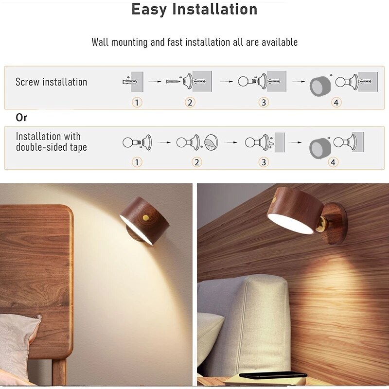 Rechargeable LED Wood Sconce | Bedside Lighting