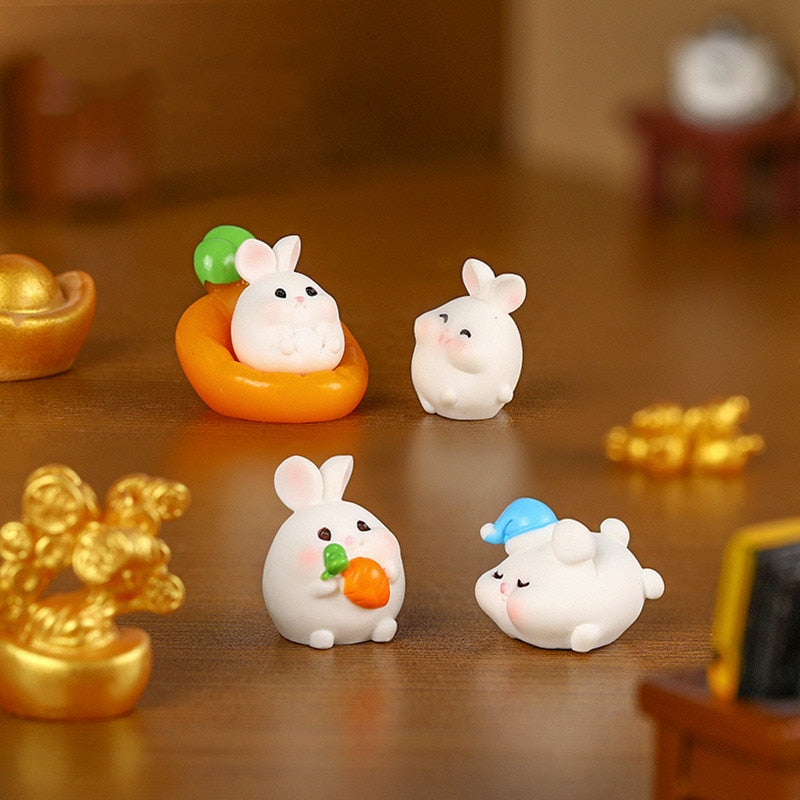 2023 Cute Rabbit Figurine: Kawaii Animal Miniature for Home Decor