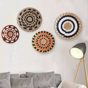 Nordic Rattan Wall Decor - Handwoven Round Basket