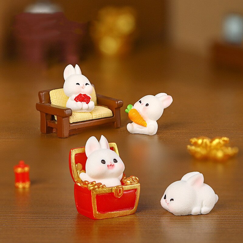 2023 Cute Rabbit Figurine: Kawaii Animal Miniature for Home Decor