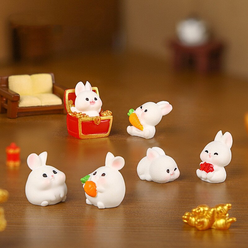 2023 Cute Rabbit Figurine: Kawaii Animal Miniature for Home Decor