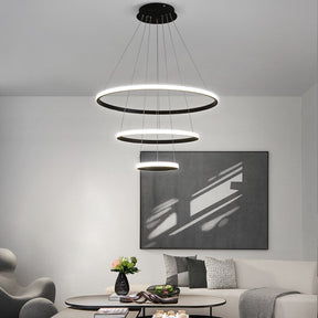 LED Rings Pendant Lamp: Black Chandelier for Living & Dining Room