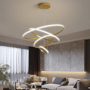 LED Rings Pendant Lamp: Black Chandelier for Living & Dining Room