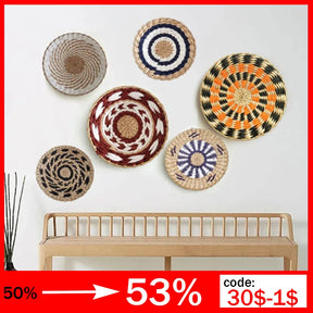 Nordic Rattan Wall Decor - Handwoven Round Basket